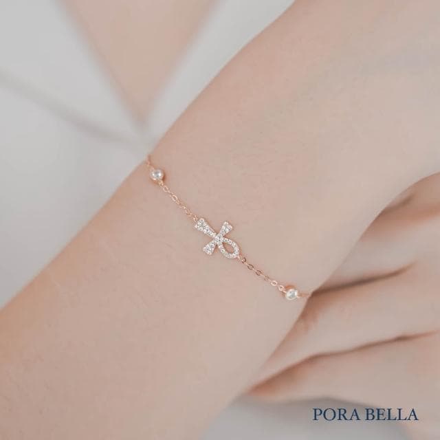 【Porabella】925純銀十字鋯石手鍊 安卡符號祈福純銀手鏈 情人節禮物 生日禮物 告白 銀飾 Bracelet