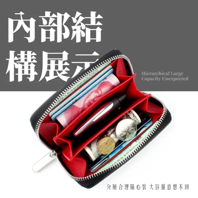 【歐美氣質】父親節禮物 十字紋多層防刮零錢包(簡約 短夾 皮夾 票卡夾 拉鍊包 證件套 男用皮夾