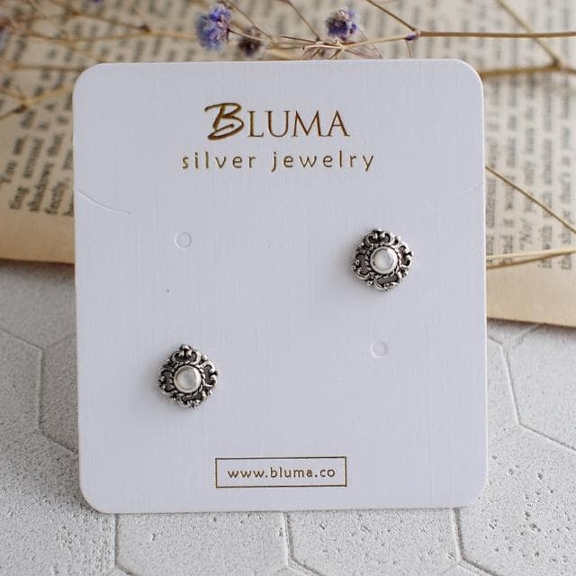 【BLUMA】復古雕花耳環 浪漫莊園純銀耳環 珍珠母貝(女生禮物 泰銀小耳釘 歐式典雅 奢華 個性 飾