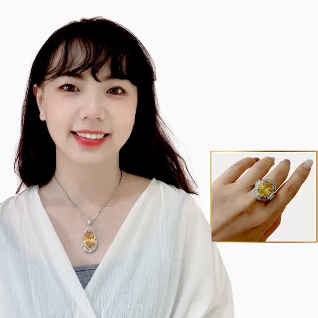 【Emmas愛馬飾】3A大主鑽伴T鑽鋯石招財金墜鏈&戒指組(母親節禮物)