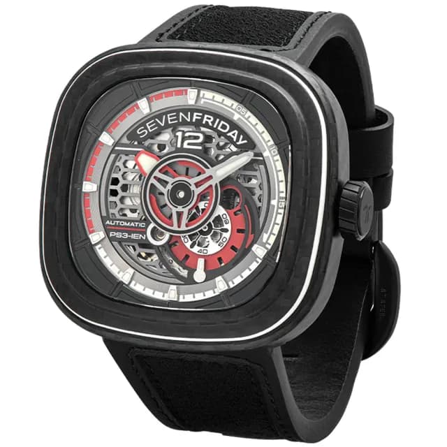 【SEVENFRIDAY】碳纖維限定版 紅寶紅 自動上鍊機械錶-47X47.6mm 送禮 禮物 推薦(PS3/02)