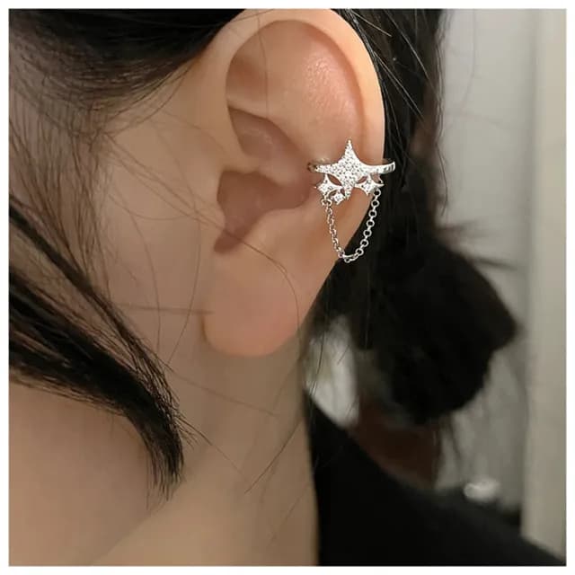 【HaNA 梨花】韓國冰海航行．鋯石魅夜星鑽垂鍊耳骨夾耳環單只(耳圈 耳釘 耳扣 耳骨夾)