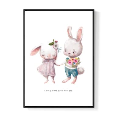 【菠蘿選畫所】JUST YOU - 42x60cm(手繪情侶兔子掛畫/交換禮物/居家佈置/療癒掛畫)