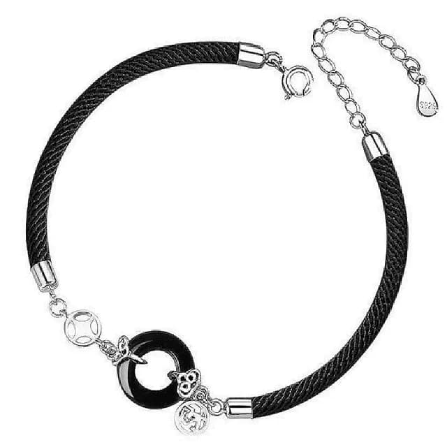 【巴黎精品】現貨+預購 925純銀手鍊情侶手繩(黑曜石和闐玉平安扣生日情人節禮物男女飾品2款v1ar13)