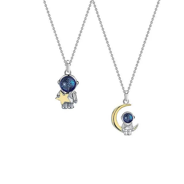 【巴黎精品】現貨+預購 925純銀項鍊情侶對鍊(琉璃石宇航員摘星生日情人節禮物男女飾品2款v1ar35)