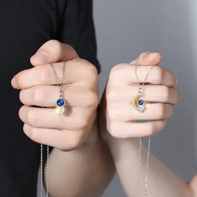 【巴黎精品】現貨+預購 925純銀項鍊情侶對鍊(琉璃石宇航員摘星生日情人節禮物男女飾品2款v1ar35)