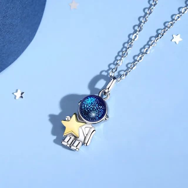 【巴黎精品】現貨+預購 925純銀項鍊情侶對鍊(琉璃石宇航員摘星生日情人節禮物男女飾品2款v1ar35)