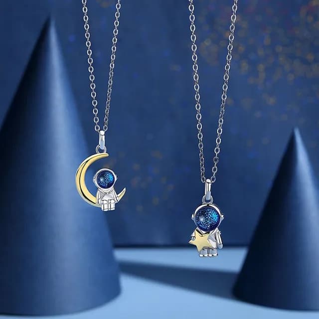 【巴黎精品】現貨+預購 925純銀項鍊情侶對鍊(琉璃石宇航員摘星生日情人節禮物男女飾品2款v1ar35)