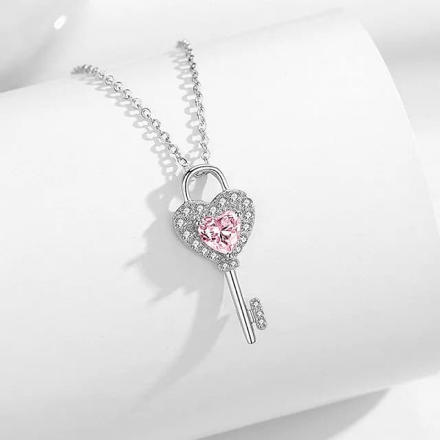 【巴黎精品】現貨秒發 925純銀項鍊鋯石吊墜(愛心心靈鑰匙生日情人節禮物女飾品v1ar29)