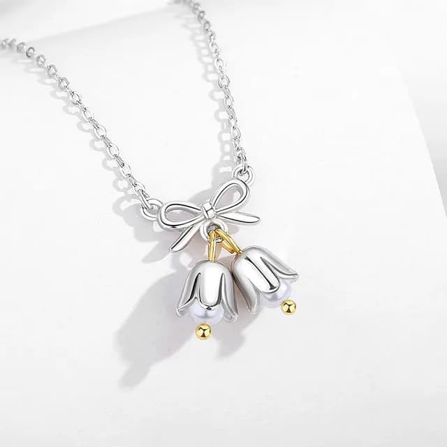 【巴黎精品】現貨+預購 925純銀項鍊鈴蘭花吊墜(蝴蝶結風鈴鎖生日情人節禮物女飾品v1ar18)