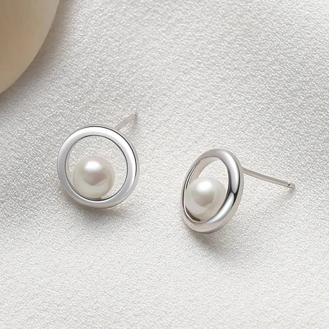 【巴黎精品】現貨秒發 珍珠耳環925純銀耳針(圓形白貝母百搭生日情人節禮物女飾品v1ar117)