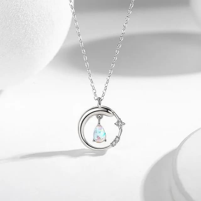 【巴黎精品】現貨+預購 925純銀項鍊月光石吊墜(魯伯特之淚鋯石生日情人節禮物女飾品v1ar69)