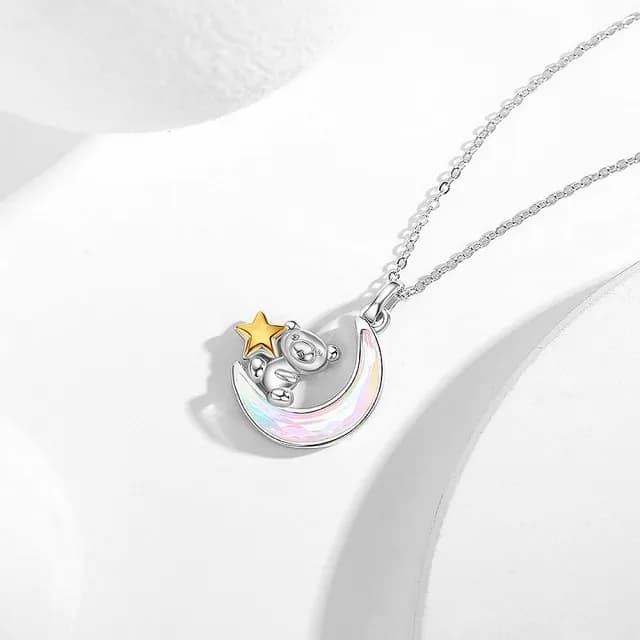 【巴黎精品】現貨+預購 925純銀項鍊琉璃吊墜(摘星小熊月亮生日情人節禮物女飾品v1ar64)