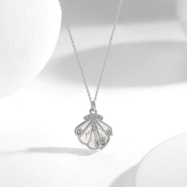 【巴黎精品】現貨秒發 925純銀項鍊貝殼吊墜(皇冠鋯石一貝子生日情人節禮物女飾品2色v1ar49)