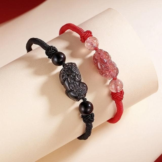【巴黎精品】現貨+預購 貔貅手鍊情侶手繩(手編銀曜石草莓晶生日情人節禮物男女飾品2款v1ar1)