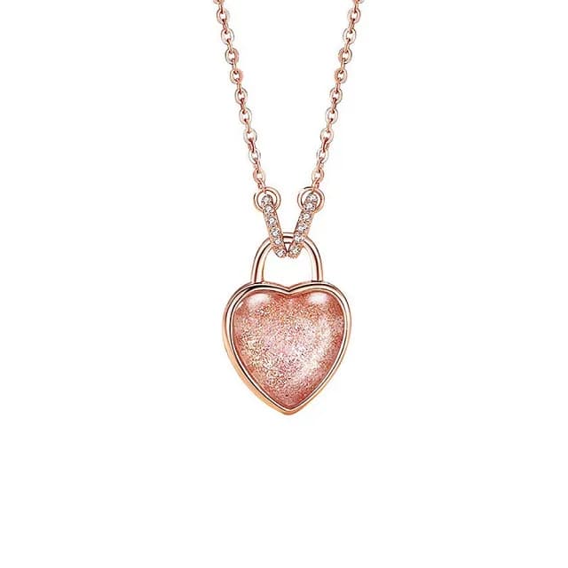 【巴黎精品】現貨秒發 925純銀項鍊琉璃吊墜(愛心鎖頭粉色生日情人節禮物女飾品v1ar59)