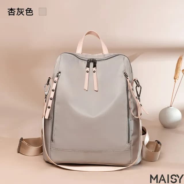 【MAISY】情人節禮物 嚴選百搭時髦牛津布後背包(現+預 黑色／杏灰色／粉紅色／粉紫色)