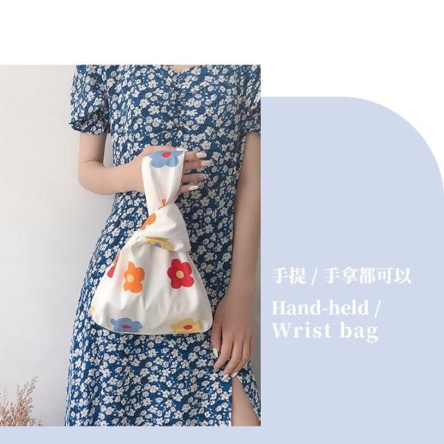 【手拎包】日式和風花朵套結手腕袋(手提袋 復古 收納包 隨身 手挽包 購物環保袋 學生 女用 禮物)