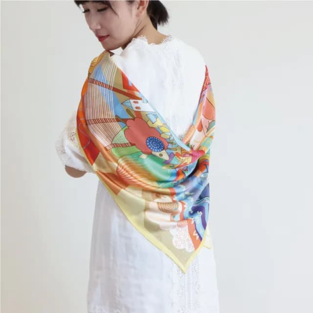 【BANNIES】法式蠶絲方巾｜春之女神(親膚 蠶絲 領巾 絲巾)
