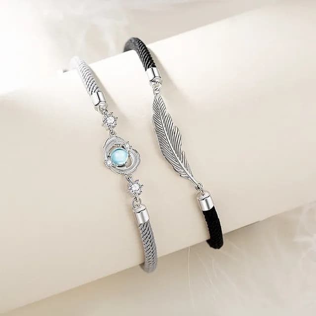 【米蘭精品】現貨+預購 925純銀手鍊情侶對鍊(純淨羽翼月光石生日情人節聖誕節交換禮物男女飾品74dv44)