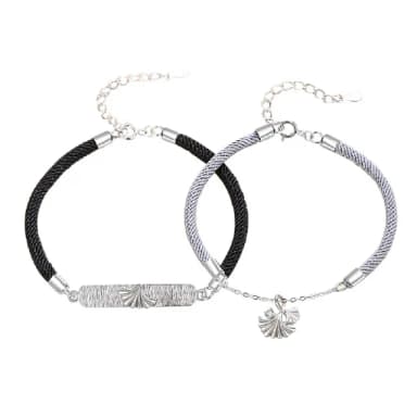 【米蘭精品】現貨+預購 925純銀手鍊情侶對鍊(精雕銀杏葉編織生日情人節聖誕節交換禮物男女飾品74dv31)