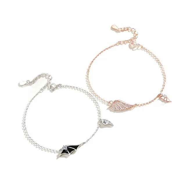 【米蘭精品】現貨+預購 925純銀手鍊情侶對鍊(精美鑲鑽羽翅生日情人節聖誕節交換禮物男女飾品74dv33)