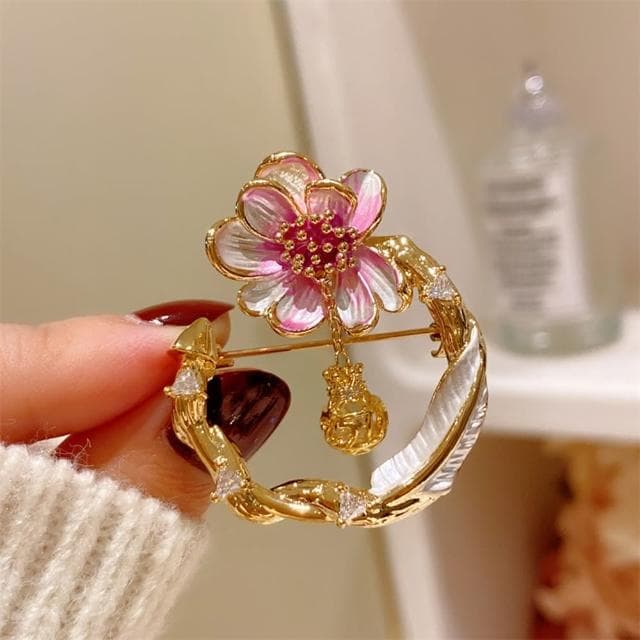 【巴黎精品】現貨+預購 鋯石胸針桃花別針(祈福福袋吊墜復古生日情人節禮物女飾品a1ah57)
