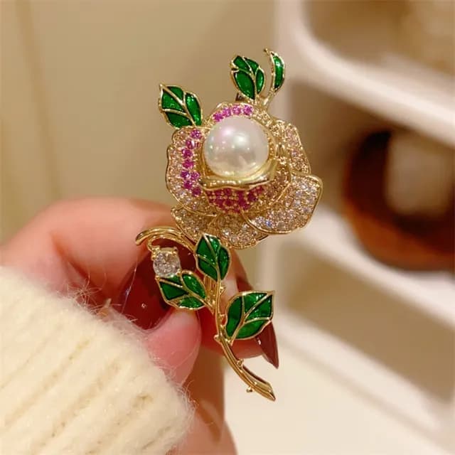 【巴黎精品】現貨+預購 鋯石胸針玫瑰花別針(珍珠立體滿鑽薔薇生日情人節禮物女飾品a1ah80)