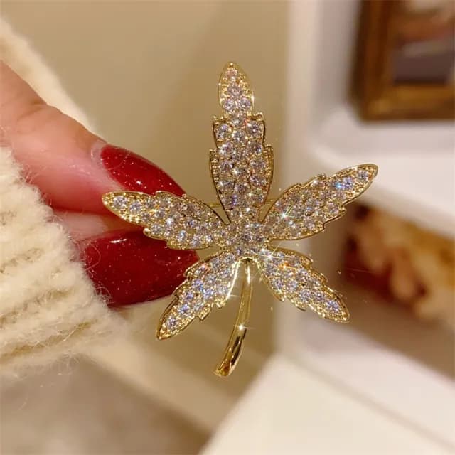 【巴黎精品】現貨+預購 鋯石胸針楓葉別針(精緻拋光滿鑽葉子生日情人節禮物男女飾品a1ah68)