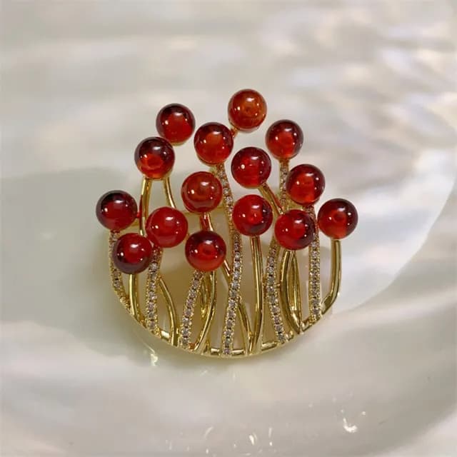 【巴黎精品】現貨+預購 瑪瑙胸針珊瑚別針(紅珊瑚滿天星微鑲鋯石生日情人節禮物女飾品a1ah39)