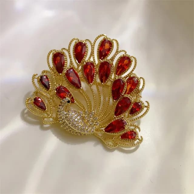 【巴黎精品】現貨+預購 鋯石胸針孔雀別針(紅色孔雀開屏滿鑽生日情人節禮物女飾品a1ah14)