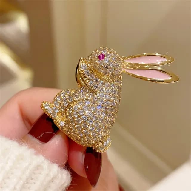 【巴黎精品】現貨+預購 鋯石胸針兔子別針(超萌粉耳十二生肖生日情人節禮物女飾品a1ah19)