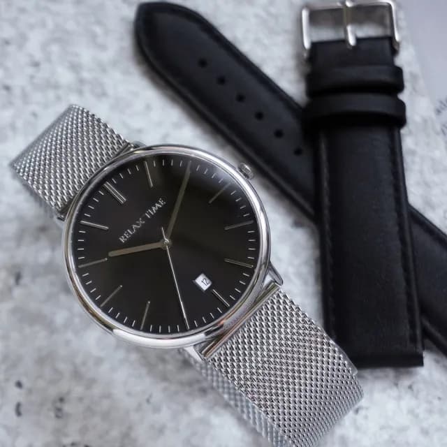 【Relax Time】極簡大三針日期手錶-黑/40mm 加贈皮帶 禮物 送禮 推薦(RT-97-3M)