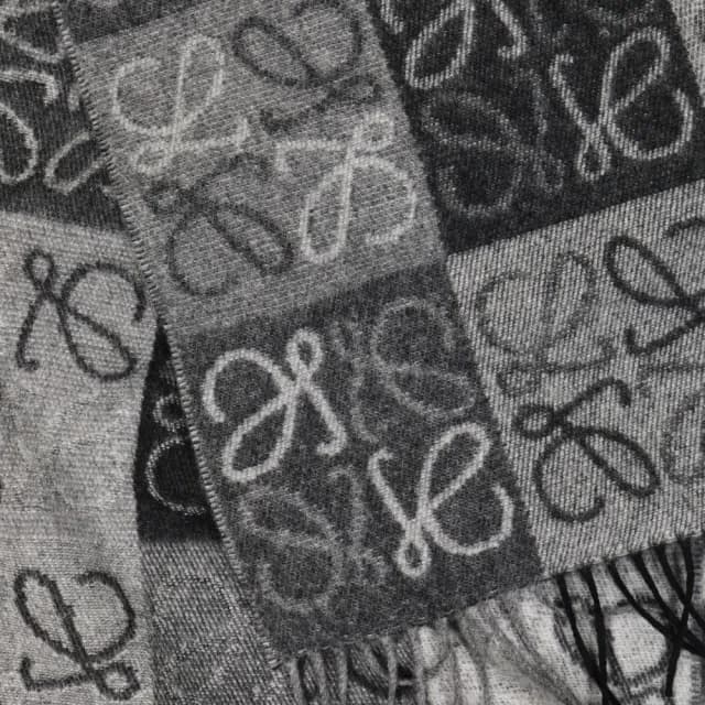【LOEWE 羅威】Anagram 羊毛與羊絨混紡 圍巾 黑色 白色