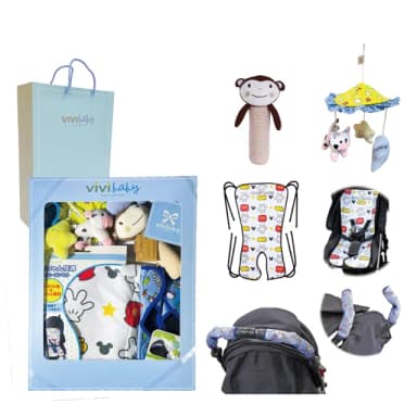 【VIVIBABY】新生兒禮盒 彌月禮盒 送禮自用 嬰兒禮盒(萬用夾 推車掛勾 推車玩具 多功能被)