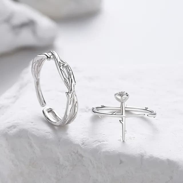 【米蘭精品】現貨+預購 925純銀戒指情侶對戒(荊棘玫瑰線條感開口戒生日情人節聖誕節禮物男女飾品74dw44)