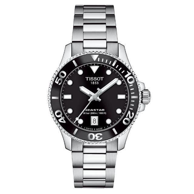 【TISSOT 天梭】Seastar 1000 海洋之星300米潛水錶 情侶手錶 情人節 禮物(T1204101105100+T1202101105100)