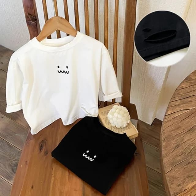 【橘魔法】特殊表情下擺刷破薄長袖上衣 (薄長袖 中性款 男童 女童 童裝 T恤 白T)