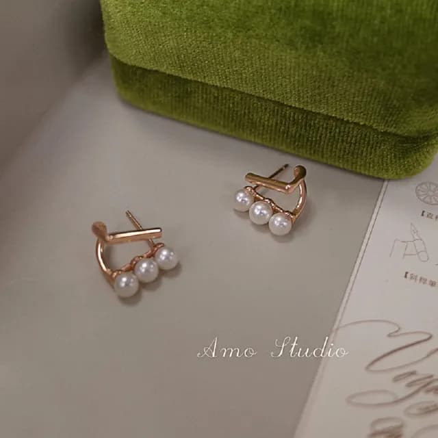 【TWINKLE】耳環 925銀法式輕奢溫柔珠珠耳環#TW0028(S925 2色 玫瑰金/金色)