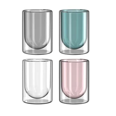 【KKF 吻吻魚】懸浮雙層玻璃水杯 230ml - 四色(耐熱玻璃、優美弧線、晶瑩色澤、送禮推薦)