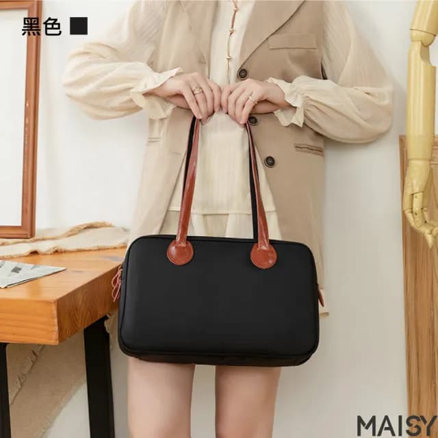 【MAISY】情人節禮物 便捷輕量通勤牛津布托特包(現+預 黑色／灰色／卡其色／墨綠色)