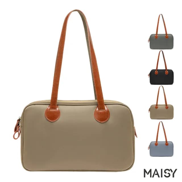 【MAISY】情人節禮物 便捷輕量通勤牛津布托特包(現+預 黑色／灰色／卡其色／墨綠色)