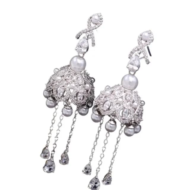 【巴黎精品】現貨+預購 鋯石耳環925純銀耳針(風鈴流蘇珍珠生日母親節禮物女飾品2色p1bk56)