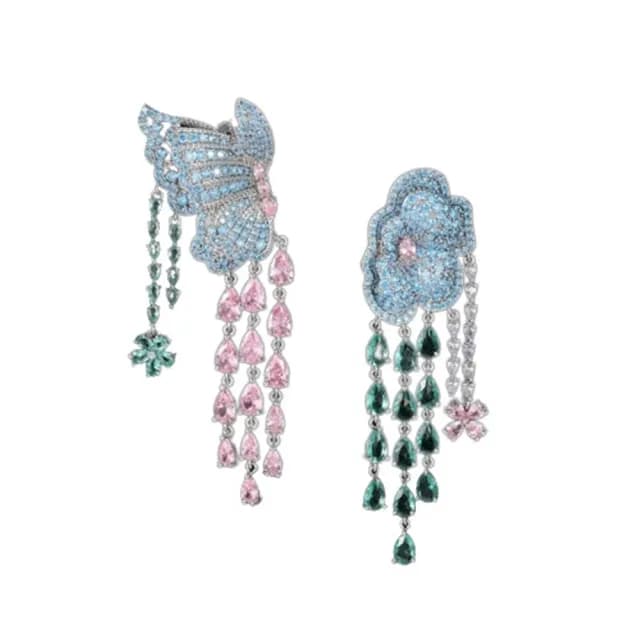 【巴黎精品】現貨+預購 鋯石耳環925純銀耳針(不對稱蝴蝶花朵生日母親節禮物女飾品2色p1bk66)