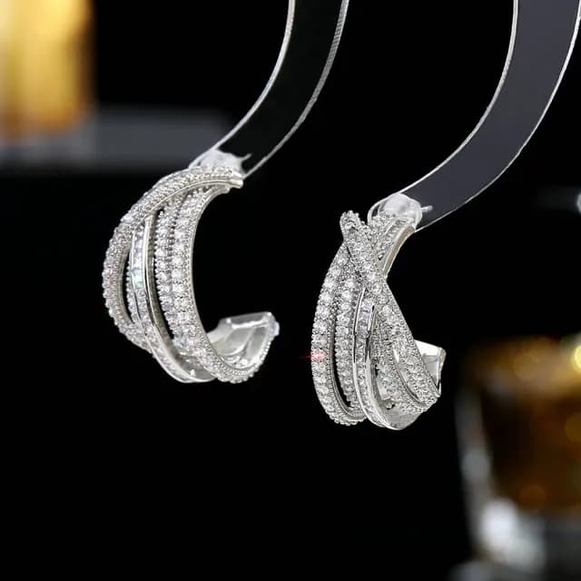 【巴黎精品】現貨+預購 鋯石耳環925純銀耳針(線條交叉C形生日母親節禮物女飾品2色p1bk76)