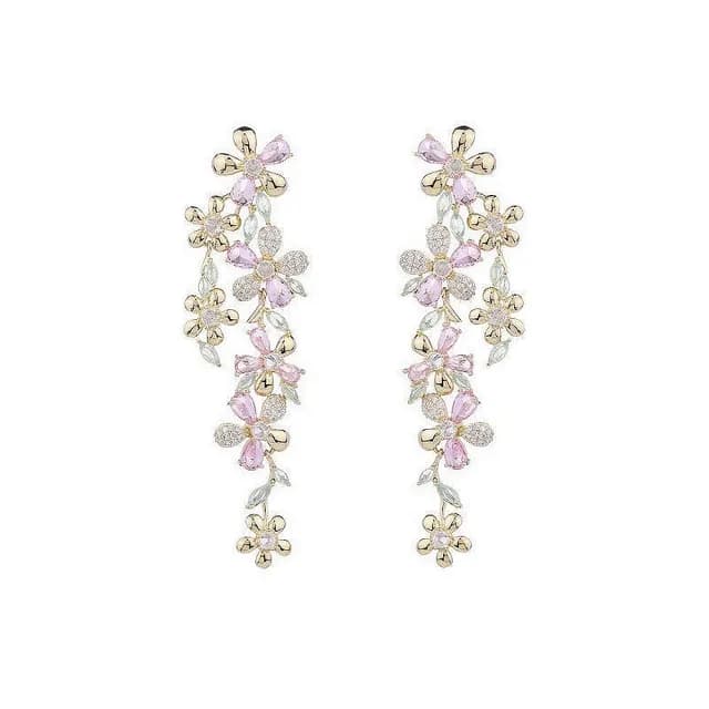 【巴黎精品】現貨+預購 鋯石耳環925純銀耳針(誇張長款花朵生日母親節禮物女飾品p1bk55)