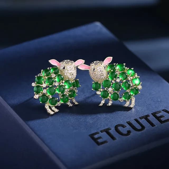 【巴黎精品】現貨+預購 鋯石耳環925純銀耳針(貓眼石綿羊鏤空生日母親節禮物女飾品3色p1bk87)