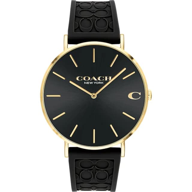 【COACH】C字LOGO男錶-金x黑色矽膠帶/41mm 禮物 送禮 手錶(CO14602633)