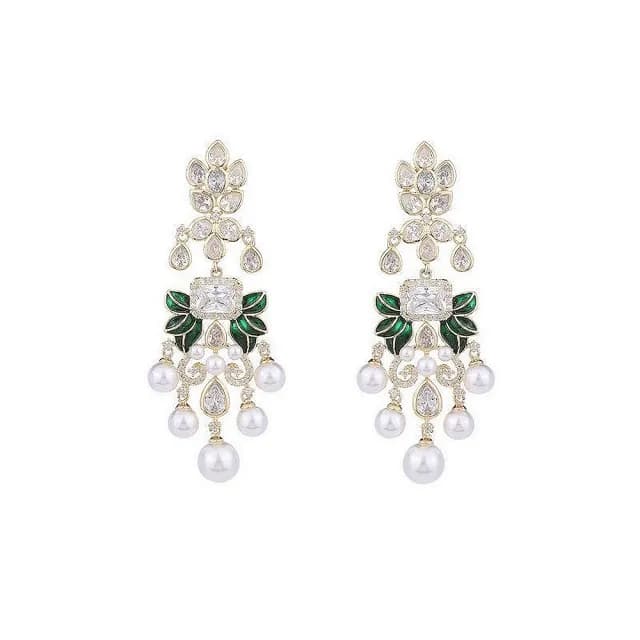 【巴黎精品】現貨+預購 鋯石耳環925純銀耳針(長款葉子珍珠生日母親節禮物女飾品2色p1bk78)