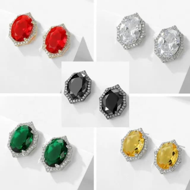 【巴黎精品】現貨+預購 鋯石耳環925純銀耳針(法式復古橢圓形生日母親節禮物女飾品5色p1bk65)